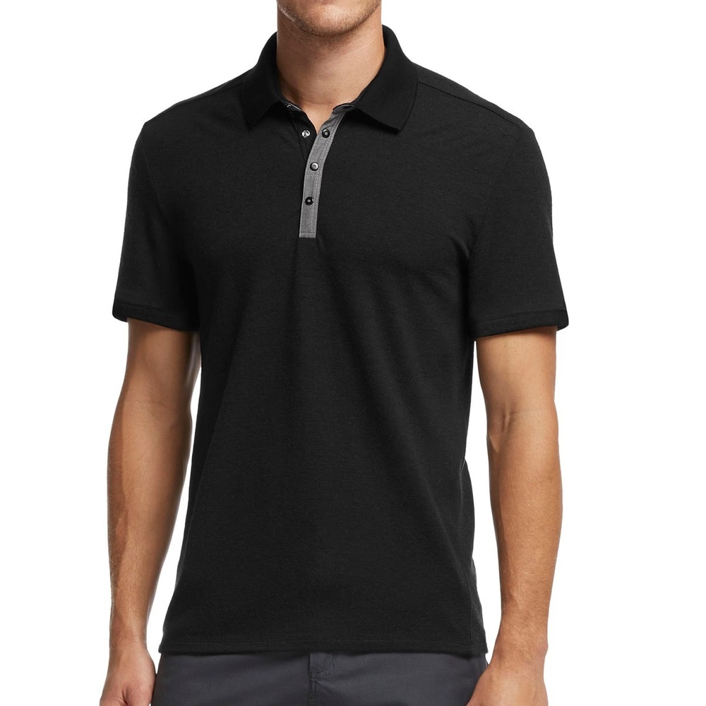 Icebreaker Transport Polo Shirt Men M Black Merino Wool Regular Fit Short Sleeve